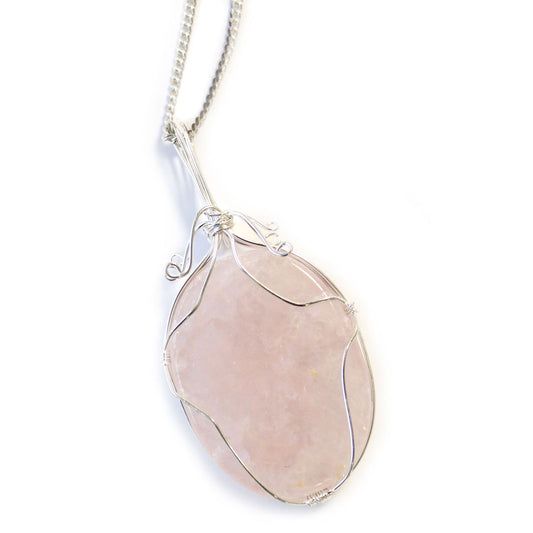 Collar de Piedras Preciosas Envueltas en Cascada - Cuarzo Rosa en bruto - collar cuarzo rosa envuelto en cascada | El Bazar d