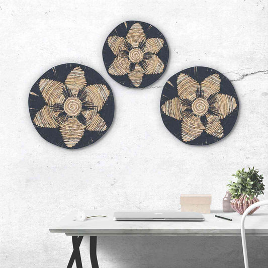 Set de 3 Platos Decorativos de Pared · Colección Negro - algas-marinas algodón-negro artesanal | El Bazar de Tizar