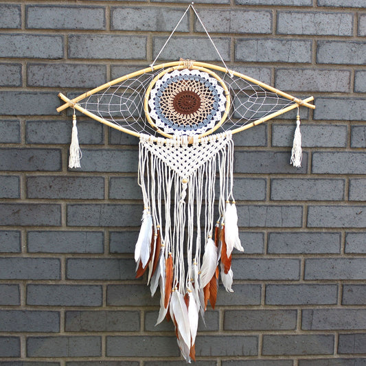 Atrapasueños - Lrg Macramé Ojo Blanco / Gris / Marrón - artesanal atrapasueños blanco | El Bazar de Tizar
