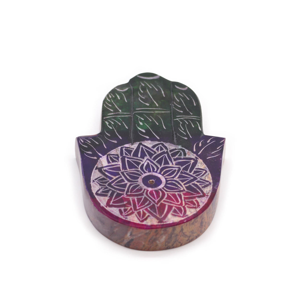 Porta-incienso Hamsa de esteatita 9x6cm - Flor de Loto