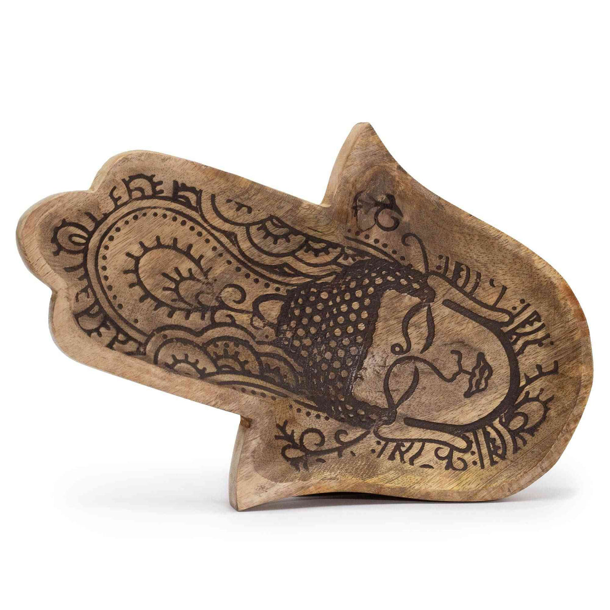 Bandeja larga 30x20.5x2.5cm - Hamsa con Buda Negro - Cajas y Bandejas de Madera con Hamsa y Buda