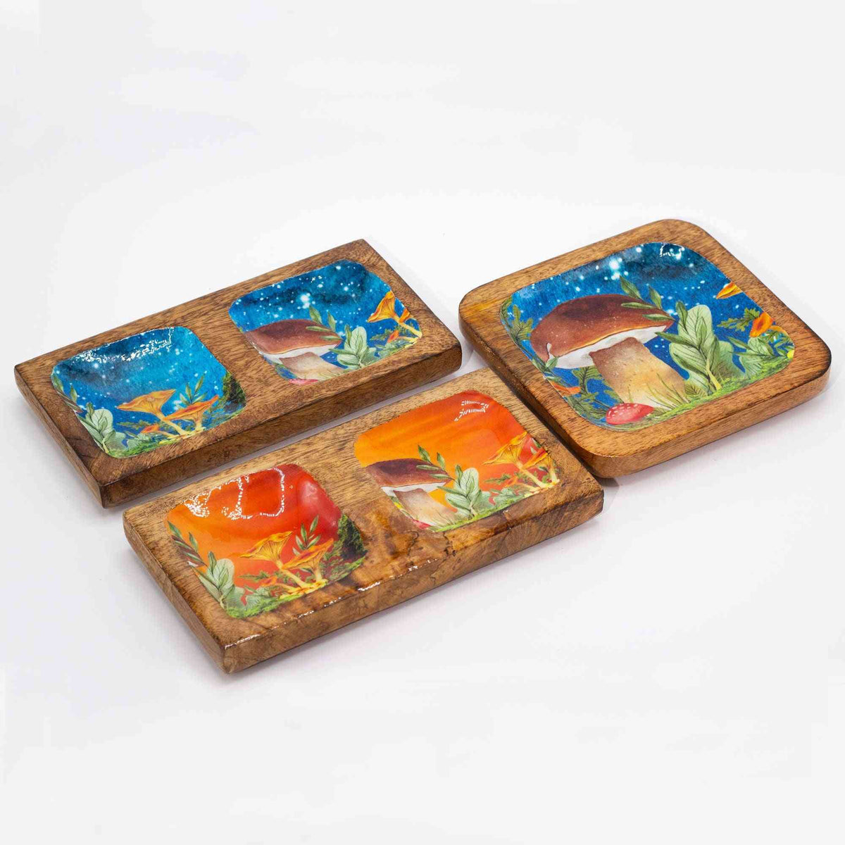 Bandeja cuadrada grande 15x15x2.5cm - Diseño seta verde azulado - Cajas y bandejas con diseño de setas