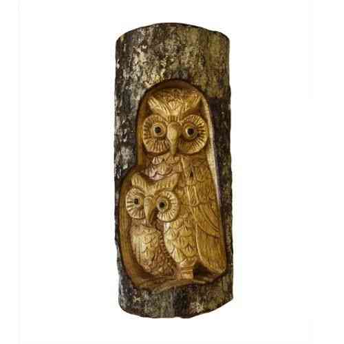 Familia de búhos 26x16x6cm - Figuras Talladas en Tronco de Madera
