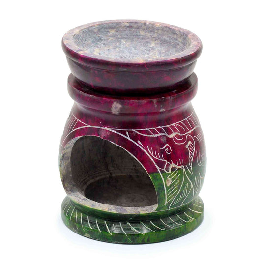 Pequeño quemador de aceite de esteatita coloreada 8cm - Om & Elefante - elefante esteatita om | El Bazar de Tizar