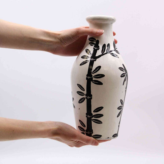 Jarrón de Cerámica con Motivo de Bambú - Natural - bambú boho cerámica | El Bazar de Tizar