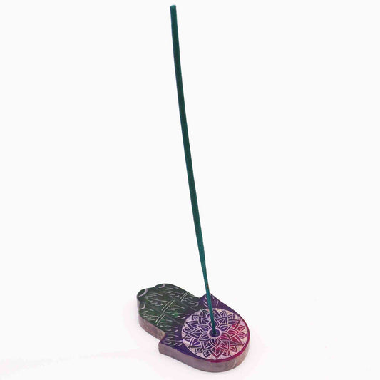 Porta-incienso Hamsa de esteatita 9x6cm - Flor de Loto - Porta incienso de esteatita | El Bazar de Tizar