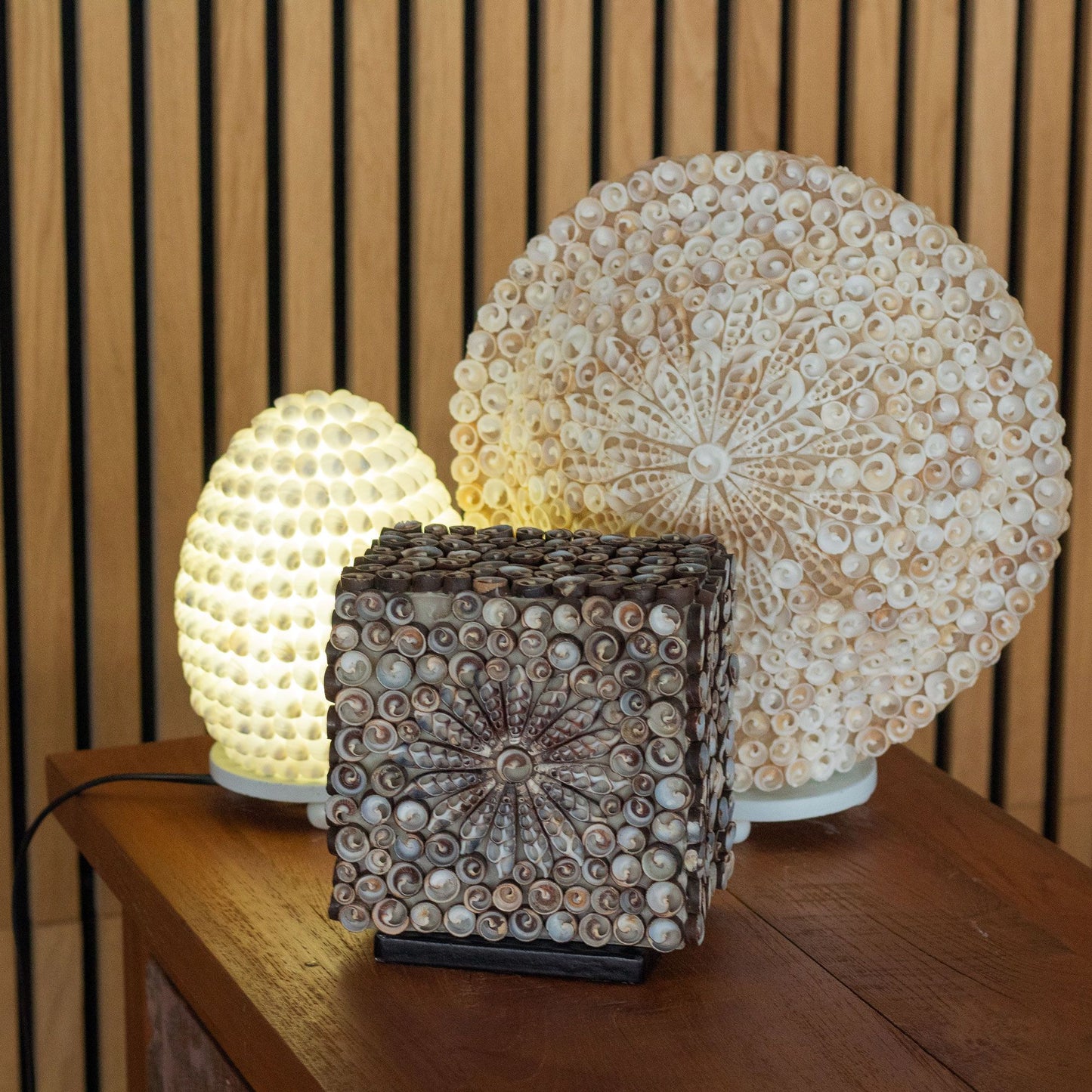 Lámpara Boho de Conchas Marinas - Concha Ovalada - 15 cm - Lámpara Boho