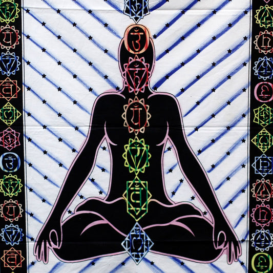 Arte mural de algodón pintado a mano – Buda de los chakras - Tapices de Algodón a Mano