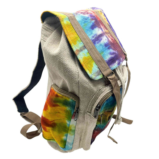 Grand sac à dos carré en chanvre Tie-dye