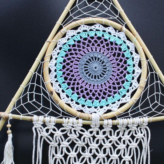 Dreamcatcher - Large Macrame White/Turquoise Pyramid