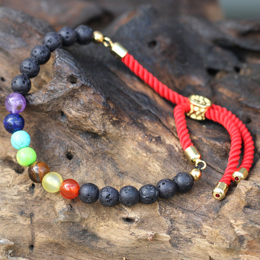 Red string bracelet with Volcanic Stones