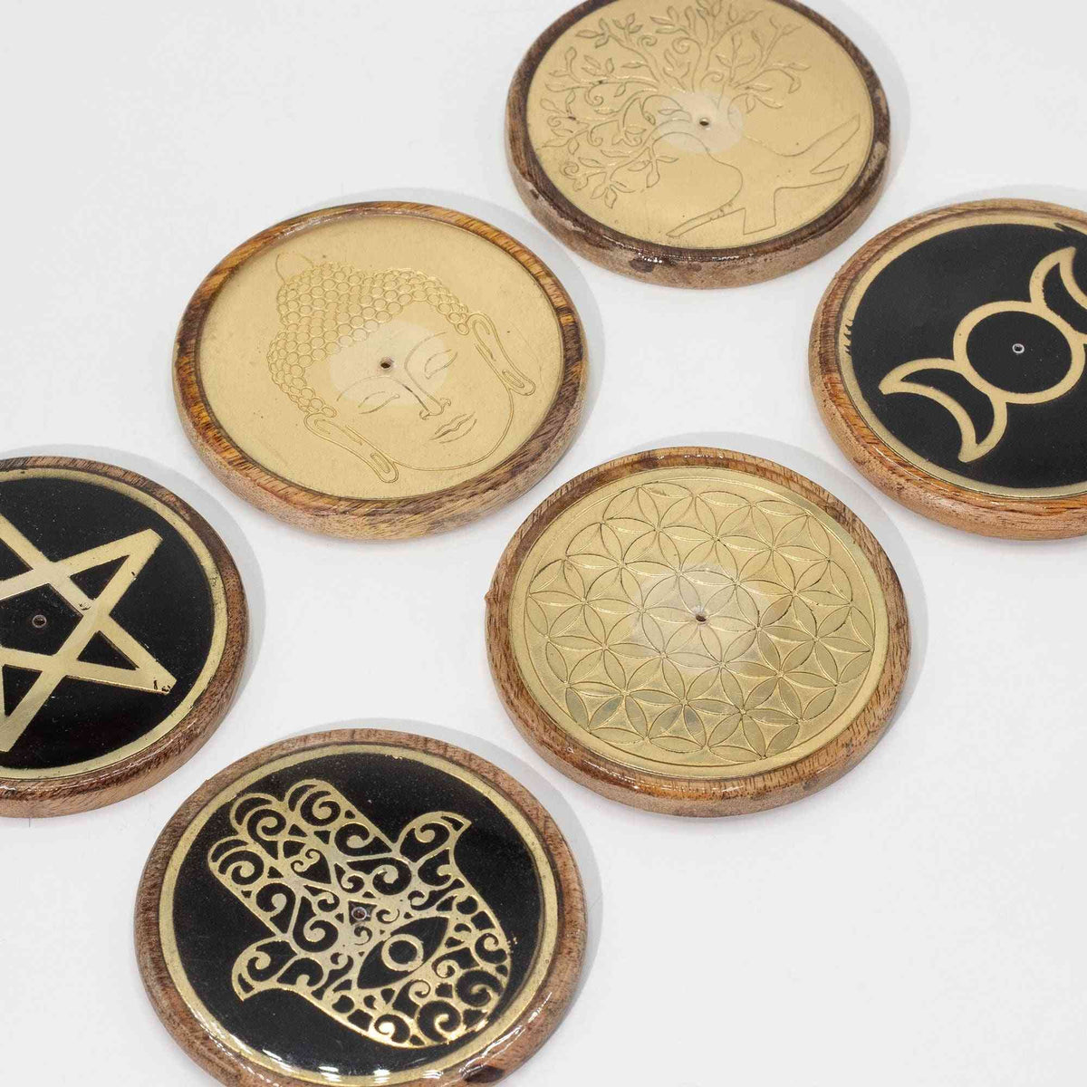 Oro y negro sobre madera de mango - Hamsa - Soporte de Incienso