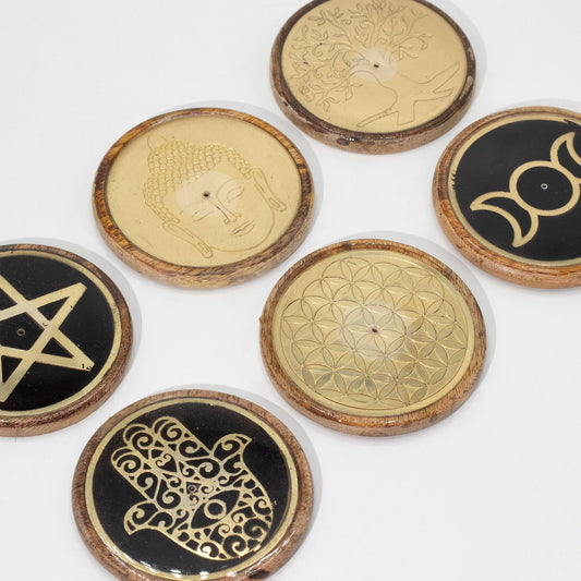 Oro y negro sobre madera de mango - Triple Luna - Soporte de Incienso