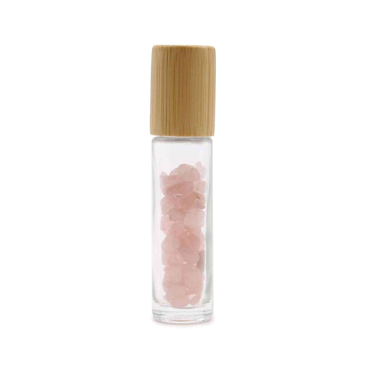 Botella de rodillo de aceite esencial de piedras preciosas - Cuarzo rosa - Tapa de madera - Botellas Roll-on con gemas 10ml