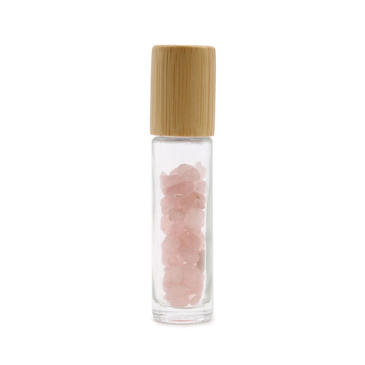 Botella de rodillo de aceite esencial de piedras preciosas - Cuarzo rosa - Tapa de madera - Botellas Roll-on con gemas 10ml