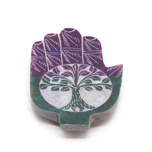 Porta-incienso Med Hamsa de Esteatita 13x9cm - Árbol de la Vida - Porta incienso de esteatita | El Bazar de Tizar