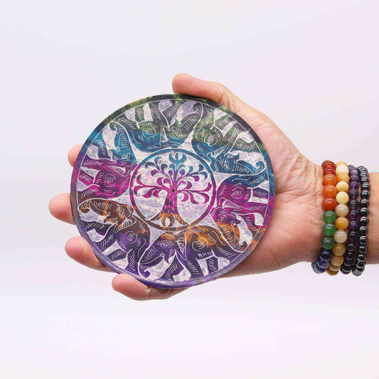 Porta-incienso Disco de Esteatita 12cm - 6 Elefantes de la Suerte - Porta incienso de esteatita | El Bazar de Tizar