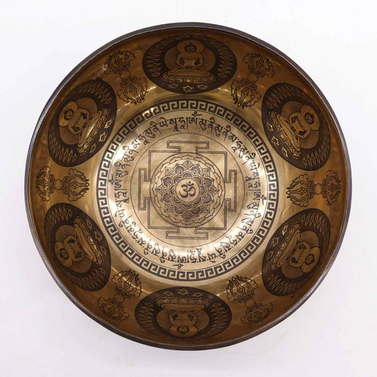 Cuenco Tibetano Curativo Grabado - 21cm - Om y Buda - Artículos Tibetanos