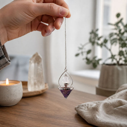 Gemstone Lantern of Life Pendulum - Amethyst & Rock Quartz - Péndulos Especiales Mágicos