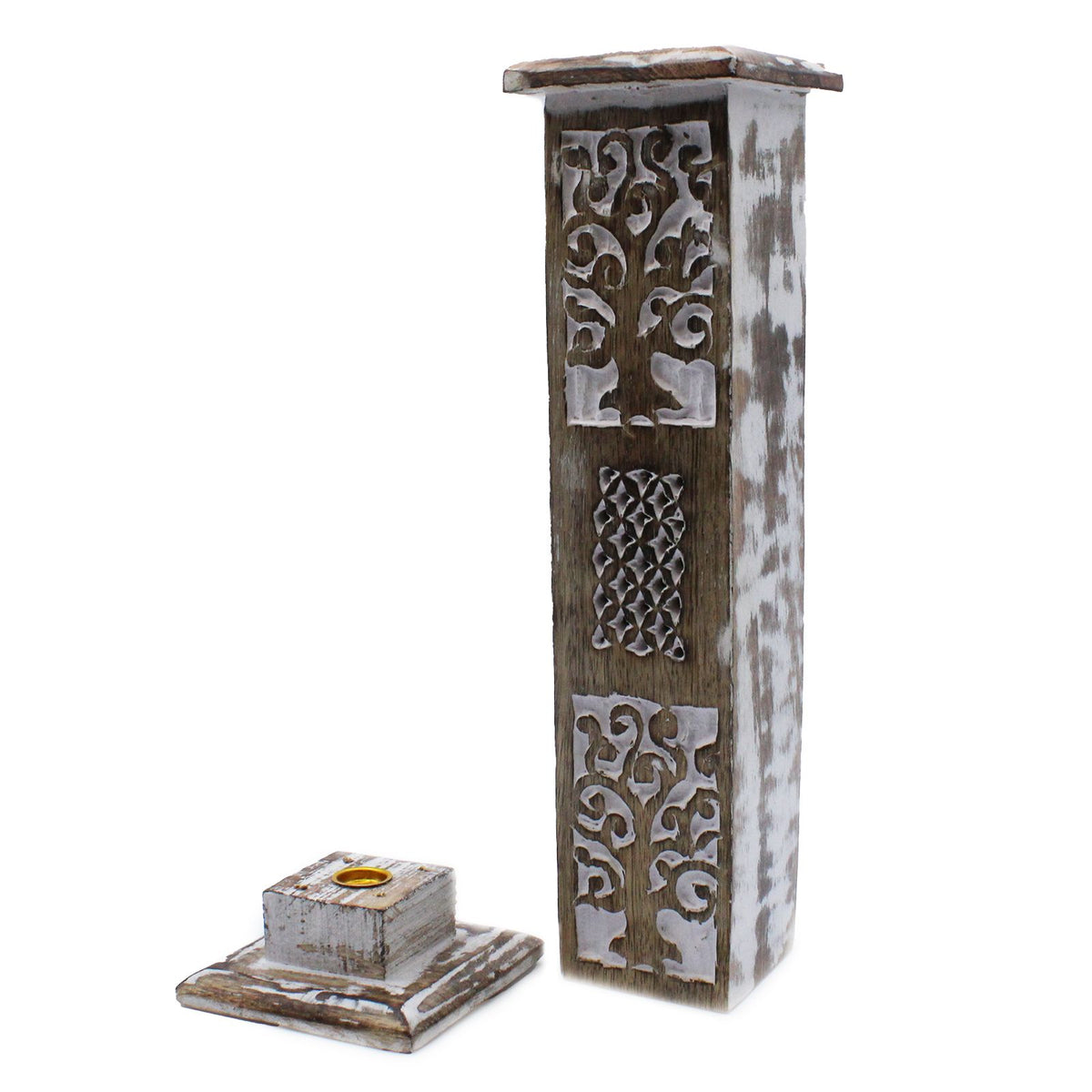 Porta Incienso Acabado en Blanco - Torre de humo - Porta-inciensos de madera
