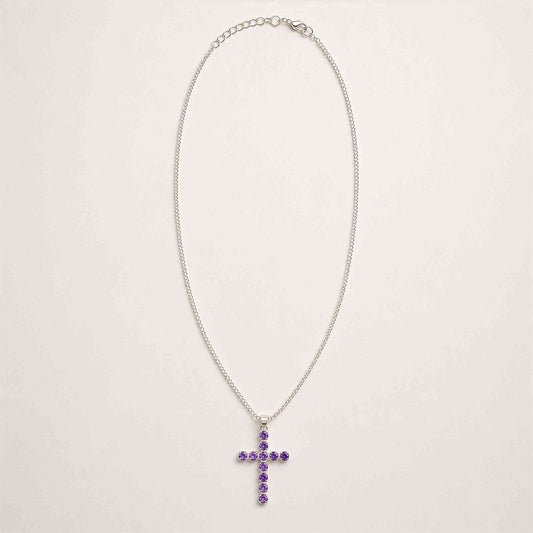 Colgante devocional indio - bañado en plata (cadena de 45 cm) - Crucifijo de amatista - amatista bañado en plata colgante | E