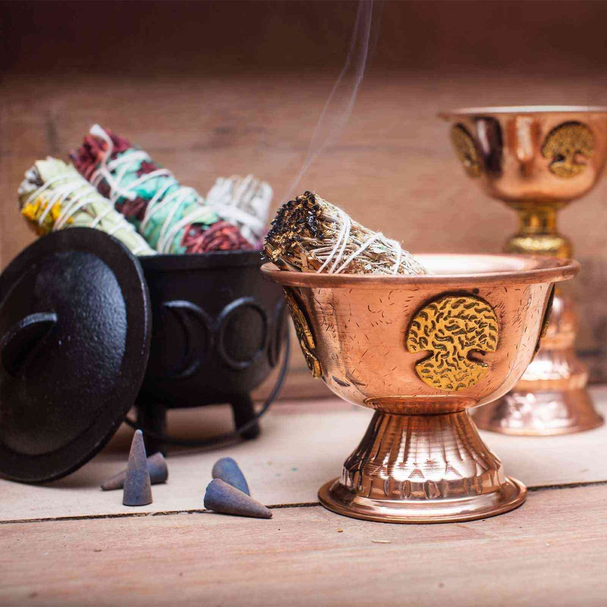 Copa Ritual de Cobre con Árbol de la Vida 10x15cm - Cuencos y calderos rituales | El Bazar de Tizar