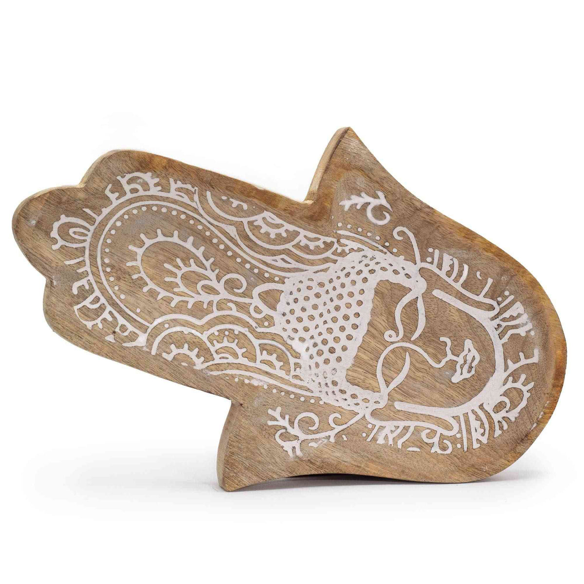 Bandeja larga 30x20.5x2.5cm - Hamsa con Buda Blanco - Cajas y Bandejas de Madera con Hamsa y Buda