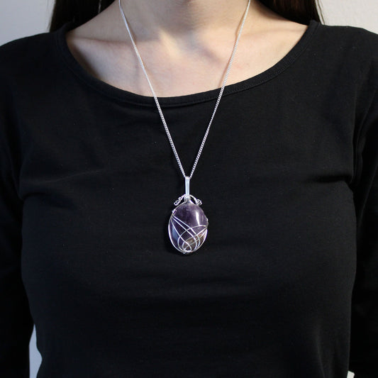 Spiral-Wrapped Gemstone Necklace - Amethyst