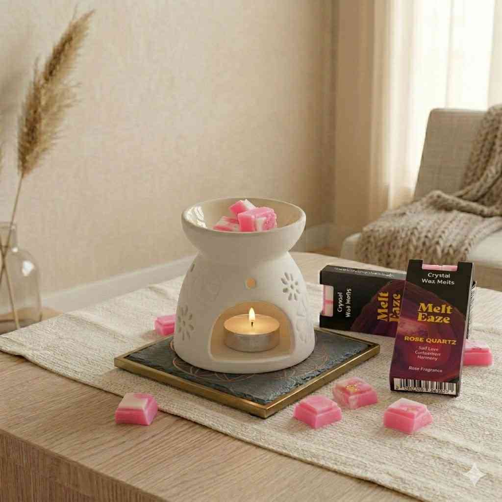 MeltEaze Tabletas de Cera 50g - Amor de Cuarzo Rosa - Rosa - Pastillas de Cera derretibles con Gemas | El Bazar de Tizar