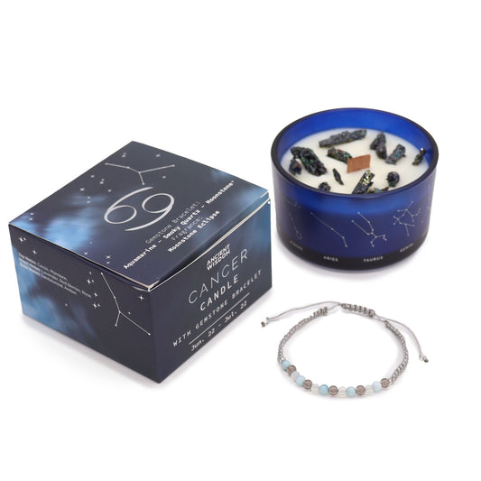 Vela de cristal del zodiaco con pulsera de piedras preciosas - Cáncer - Velas de cristal del zodiaco con brazalete de piedras