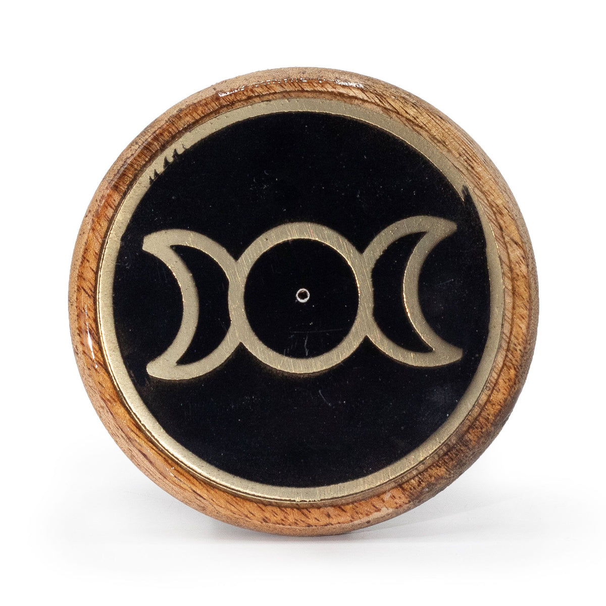 Oro y negro sobre madera de mango - Triple Luna - Soporte de Incienso