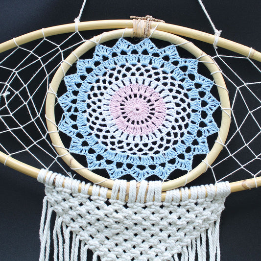 Atrapasueños - Lrg Macramé Ojo Blanco / Azul / Gris - artesanal atrapasueños azul | El Bazar de Tizar