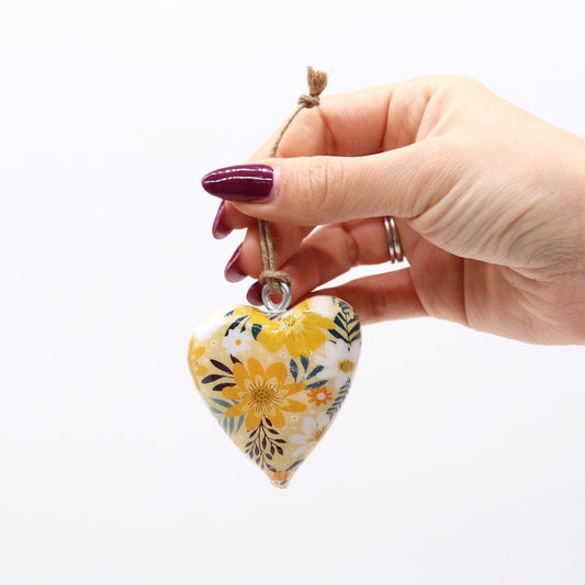 Decorative Wooden Heart Large - Yellow Floral