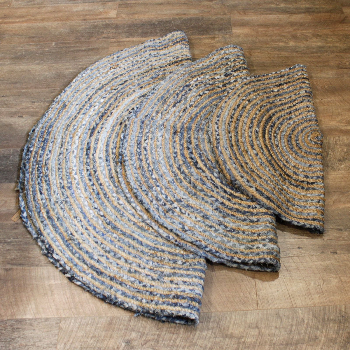Alfombra Redonda de Yute y Reciclaje de Mezclilla - 120 cm - Alfombras redondas de yute, algodón reciclado, 120cm