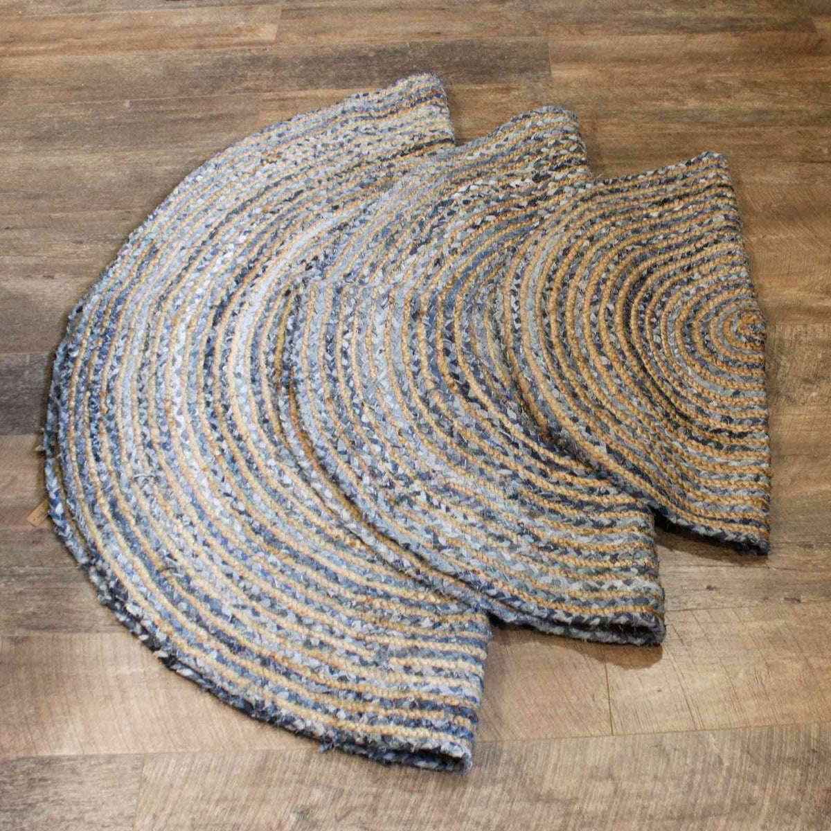 Alfombra Redonda de Yute y Reciclaje de Mezclilla - 150 cm - Alfombras redondas de yute, algodón reciclado, alfombra