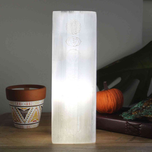 Lámpara Bloque Selenita 25cm - Lámpara Chakra - Lámpara de Selenita
