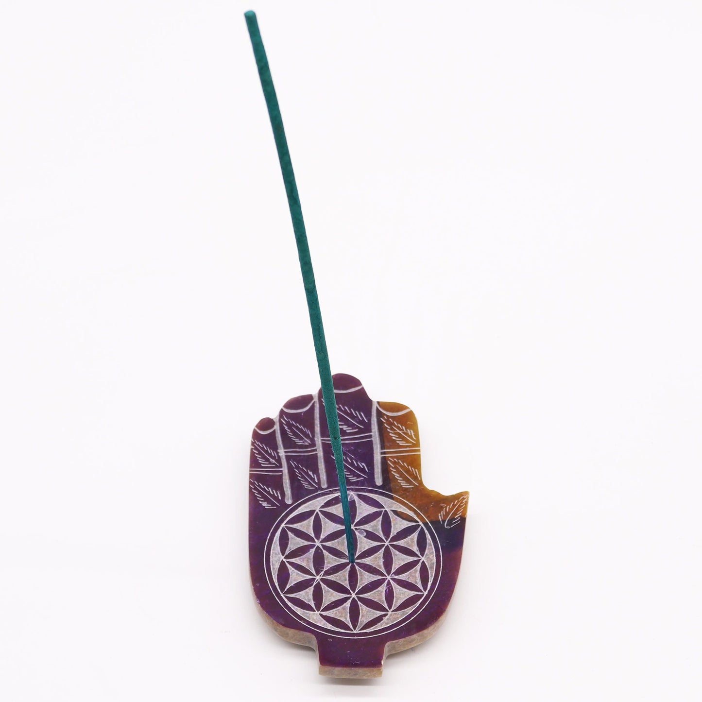 Porta-incienso Med Hamsa de Esteatita 13x9cm - Flor de la Vida - Porta incienso de esteatita | El Bazar de Tizar