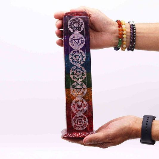 Porta-incienso Torre Cuadrada de Esteatita 25cm - 7 Charkras - Porta incienso de esteatita | El Bazar de Tizar