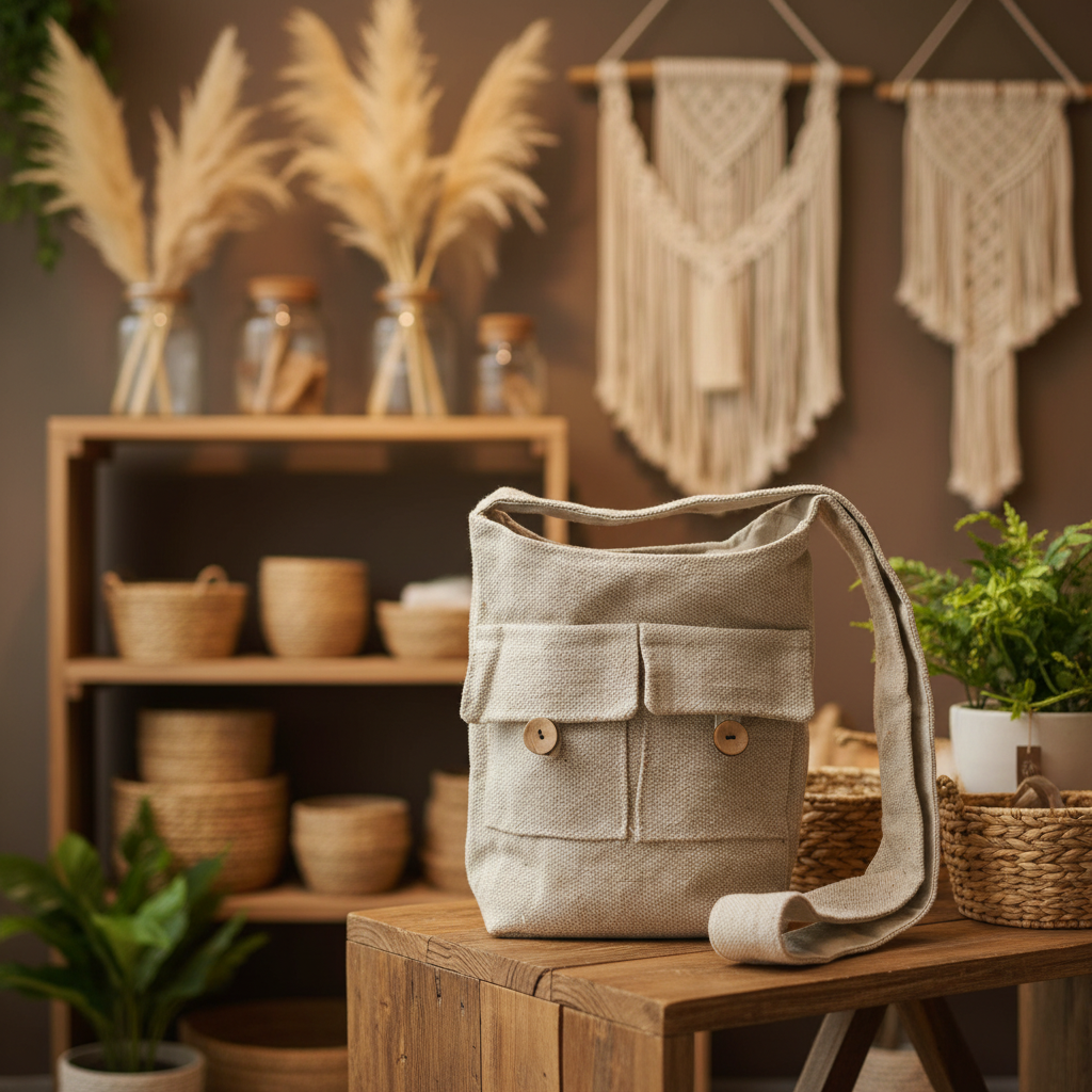 Bolso de Dos Bolsillos Tonos Naturales - Natural - Mediana