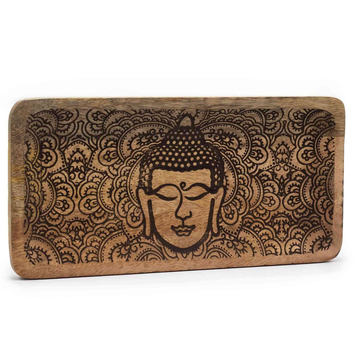 Bandeja larga 30x15x2,5cm - Cara de Buda Negra - Cajas y Bandejas de Madera con Hamsa y Buda
