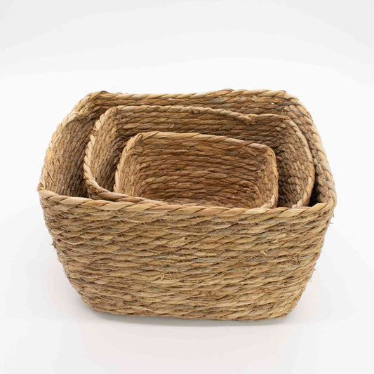 Paniers carrés en jonc de mer - Naturel - Lot de 3