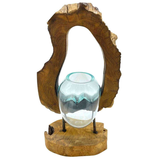Vase suspendu en verre fondu sur bois · 1 pièce