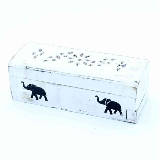 Porta Incienso Acabado en Blanco - Caja de Conos para el humo de 15 cm - Porta-inciensos de madera