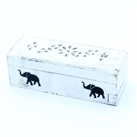 Porta Incienso Acabado en Blanco - Caja de Conos para el humo de 15 cm - Porta-inciensos de madera