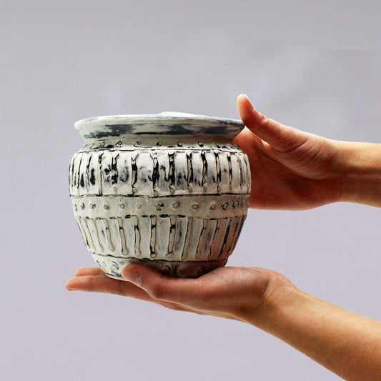Pot de fleurs grec en argile - Crème 12cm