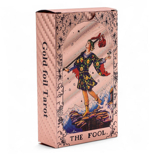 Set de cartas de Tarot con foil en oro rosa - Fase lunar - con folleto - Cartas del Tarot y paños de lectura