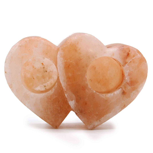 Portavelas Sal Doble Corazón 1Kg - Lámparas de Sal del Himalaya | El Bazar de Tizar