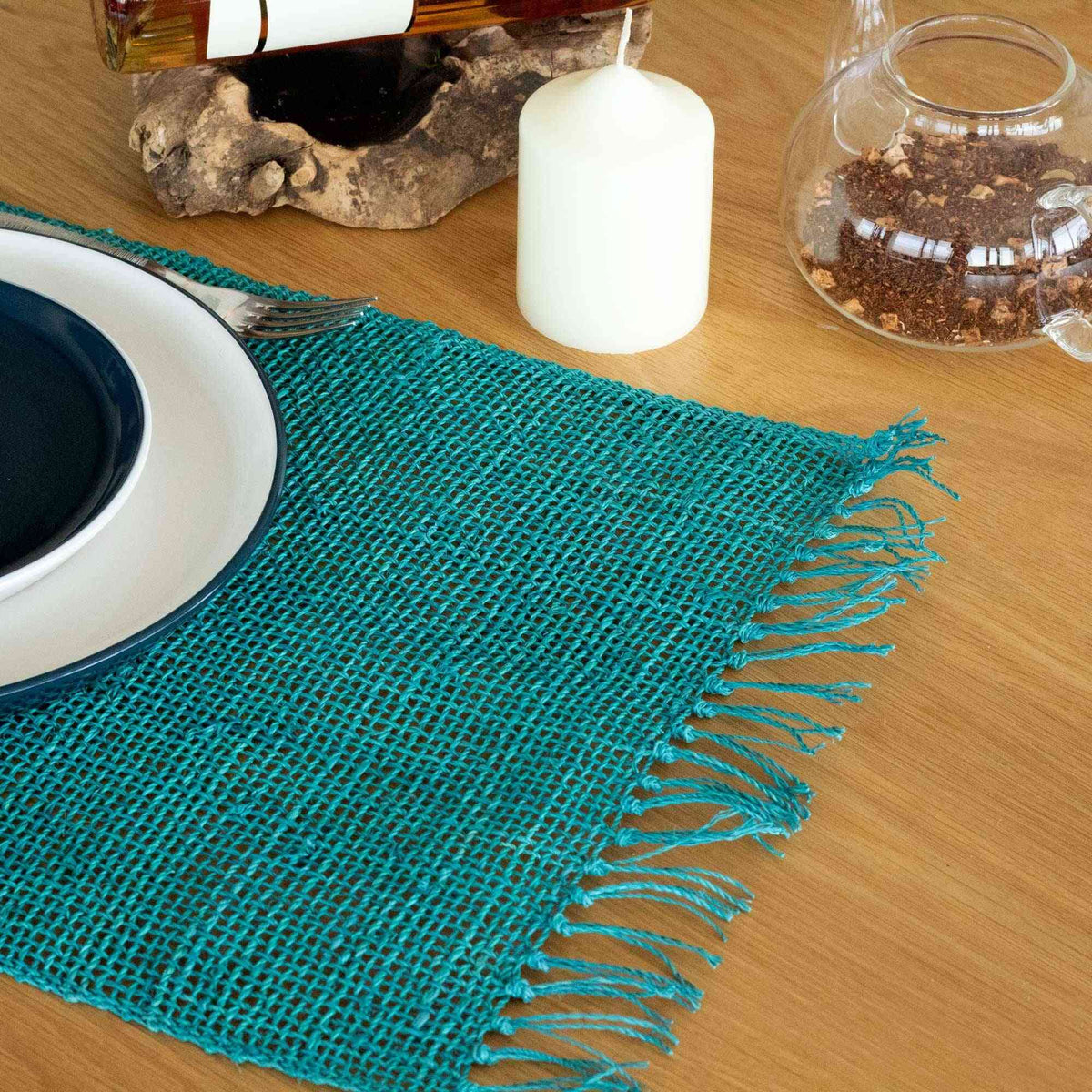 Mantel Individual Natural Flecos Hierba Marina - Turquesa - Salvamanteles y Posavasos Naturales