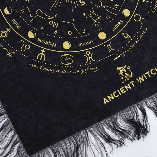 Tela de adivinación con péndulo de bruja antigua - El ojo que todo lo ve - negro y dorado