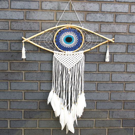 Dreamcatcher - Lrg Macrame Evil Eye Blue / White / Black